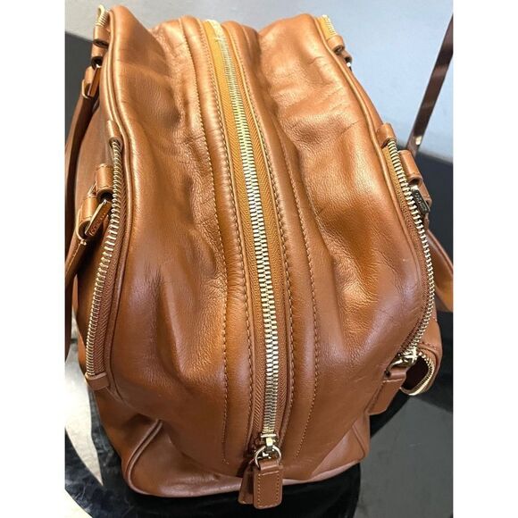 JIMMY CHOO Justine Handbag/Tote Chestnut/Tan Leather Double Strap Shoulder Bag - Picture 8 of 15